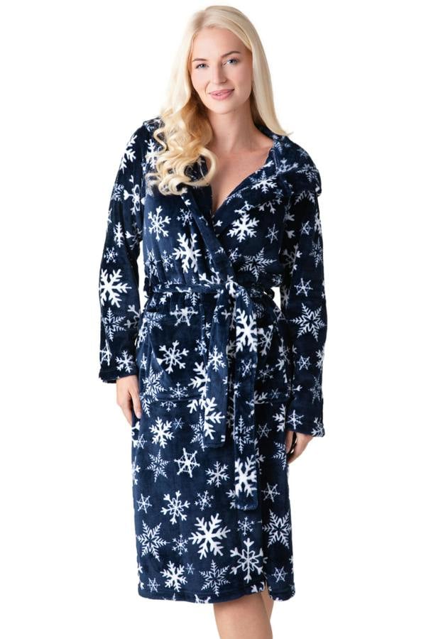 Camille Women's Supersoft Fleece Hooded Calf Length Bathrobe