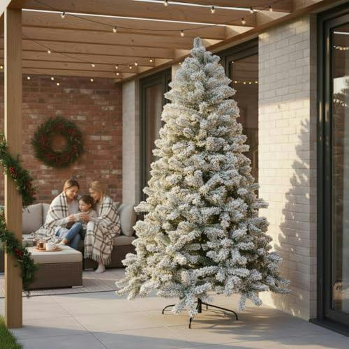 4ft to 7ft Green Snow-Flocked Artificial Christmas Trees with PVC Tips and Metal Stand image 6