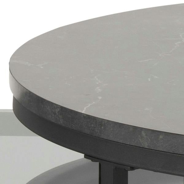 Wyld Haus Reykjavik Black Marble Effect and Glass Coffee Table Set Black Metal Legs