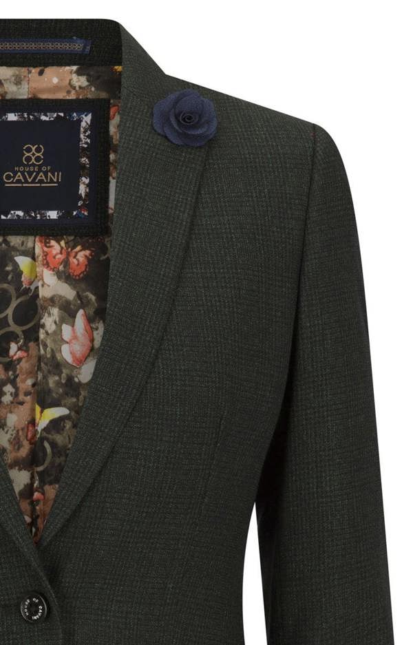 House of Cavani Women's Tweed Green Check Blazer Wool Classic Jacket
