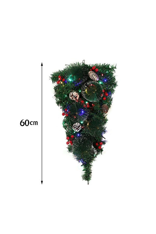 Living and Home 60cm Artificial Christmas Teardrop Swags with Colored String Lights Red Berry Frosted Pine Cone Hanging Pendant