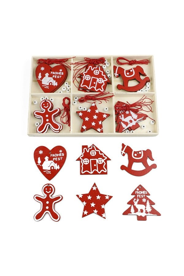 Living and Home Christmas Tree Wooden Hanging Ornament Set