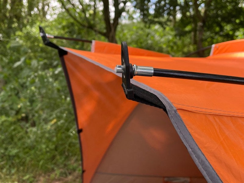 A closeup image of the supplied fibreglass poles included with the Beach Tent from OLPRO.