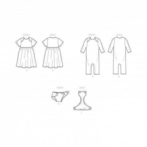 Simplicity Sewing Pattern 9282, Dresses, Jumpsuits for Baby, A (XS-S-M-L-XL) - Intermediate