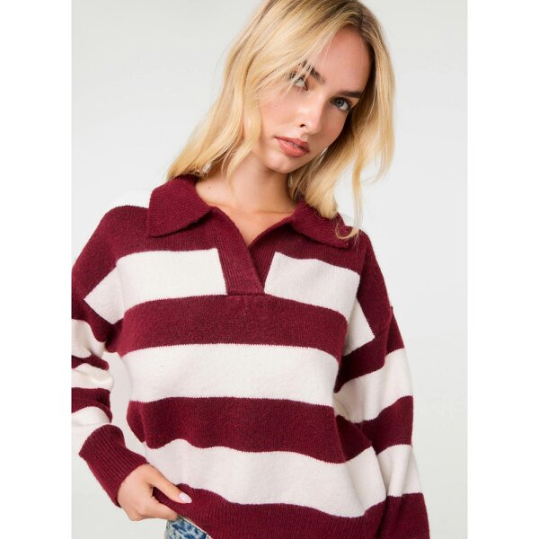Pink Vanilla Stripe Open Collar Rugby Jumper