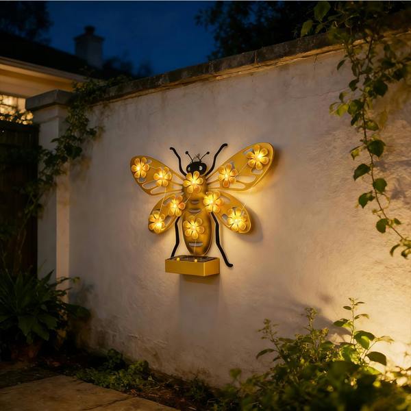 Leaper Outdoor Garden Decor Solar Bee Wall Light