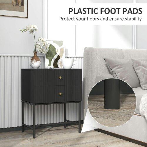 Wyld Haus Nafico Black and Gold Elegant 2 Drawer Ribbed  Bedside Table