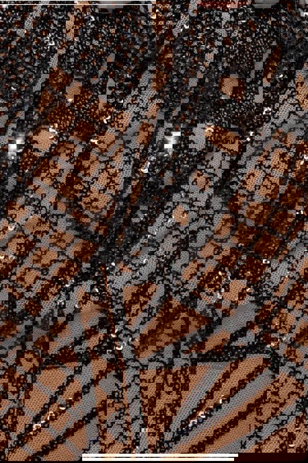 Geometric Sequin Plunge Midi - Black DR4191