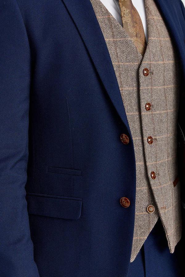 Paul Andrew Mayfair Navy Textured Suit with Harris Brown Tweed Waistcoat
