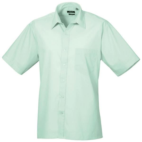 Premier Mens Short Sleeve Formal Poplin Plain Work Shirt - Aqua