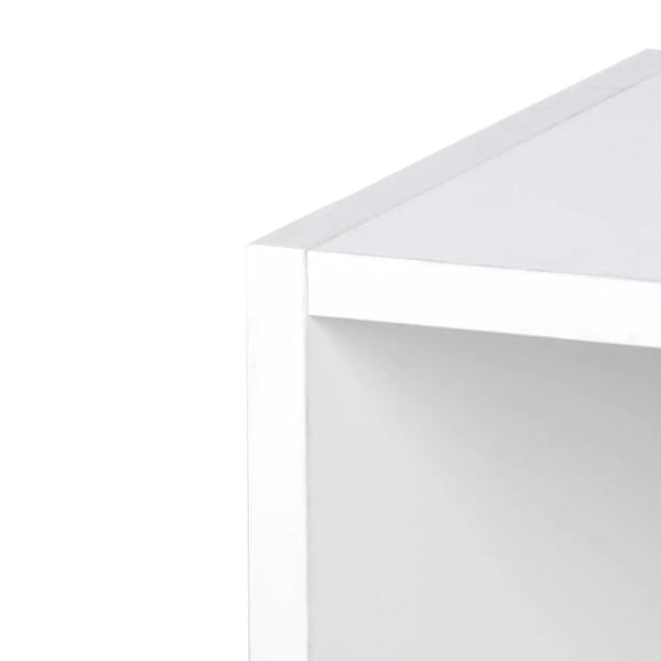 White shelf edge and side panel detail for a wall-mounted coat storage rack