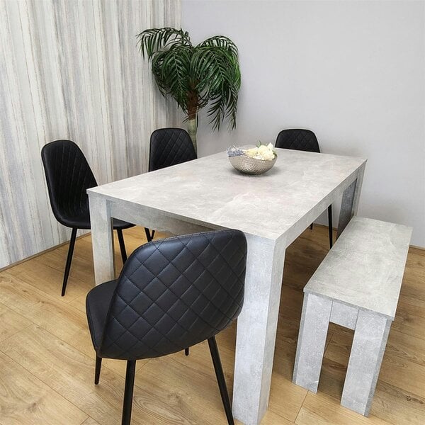 Kosy Koala Dining Table and 4 Chairs With Bench Stone Grey Effect Wood Table 4 Black Leather Chairs Dining Room