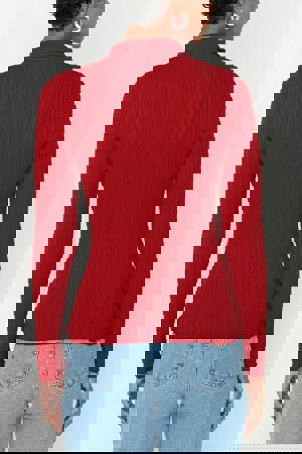 WOVCOR Mercerized Look Ribbed Polo Neck Knit Cardigan