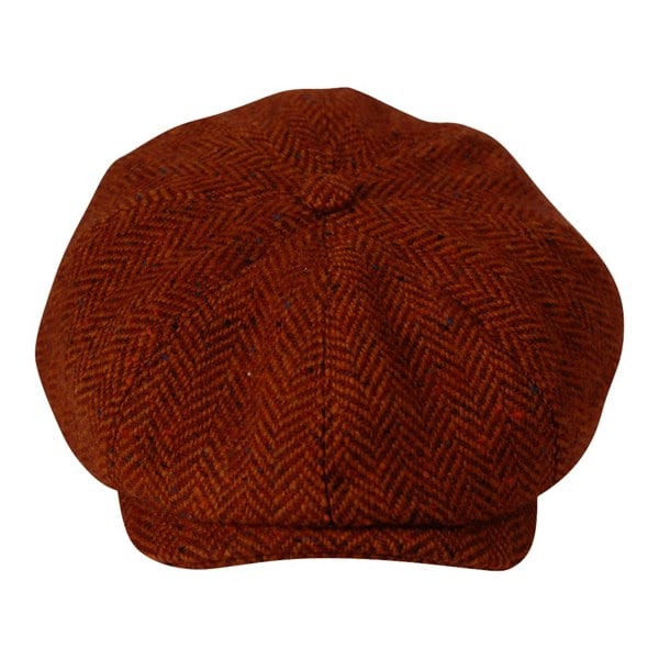 Gamble & Gunn Molloy & Sons Irish Donegal Tweed British Made Vermilion Red Button Top Cap