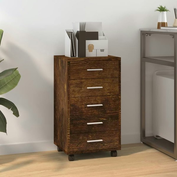 Berkfield Drawer Cabinet with Castors Smoked Oak Engineered Wood