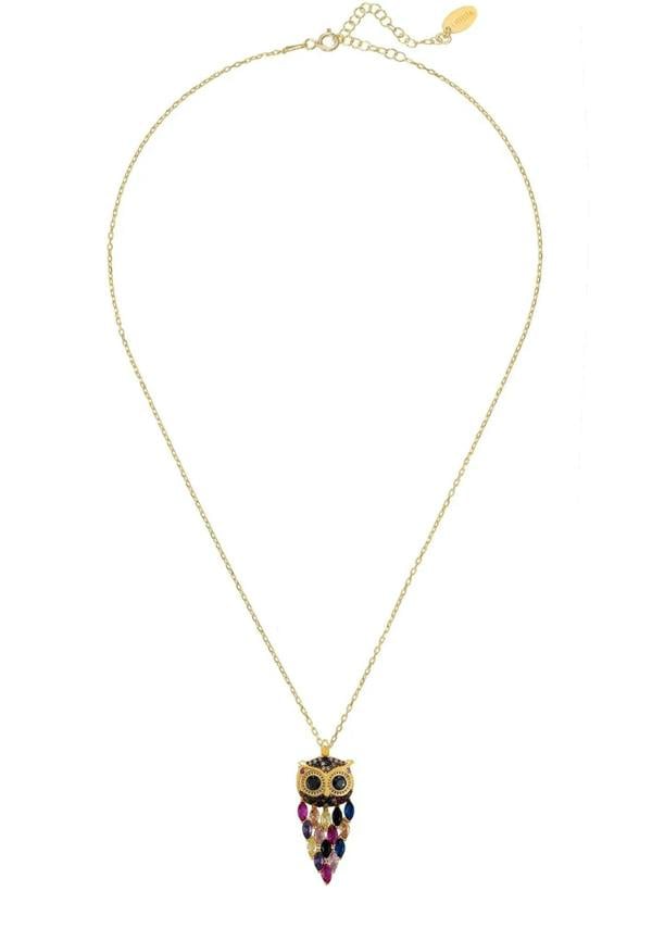 Owl Rainbow Pendant Necklace Gold - LATELITA Necklaces