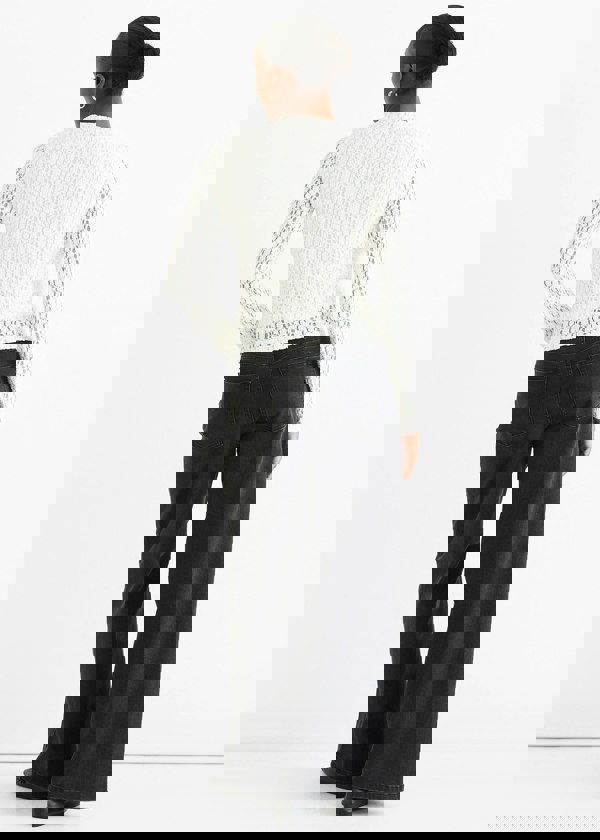 Gini London White High Neck Jersey Lace Long Sleeves Top