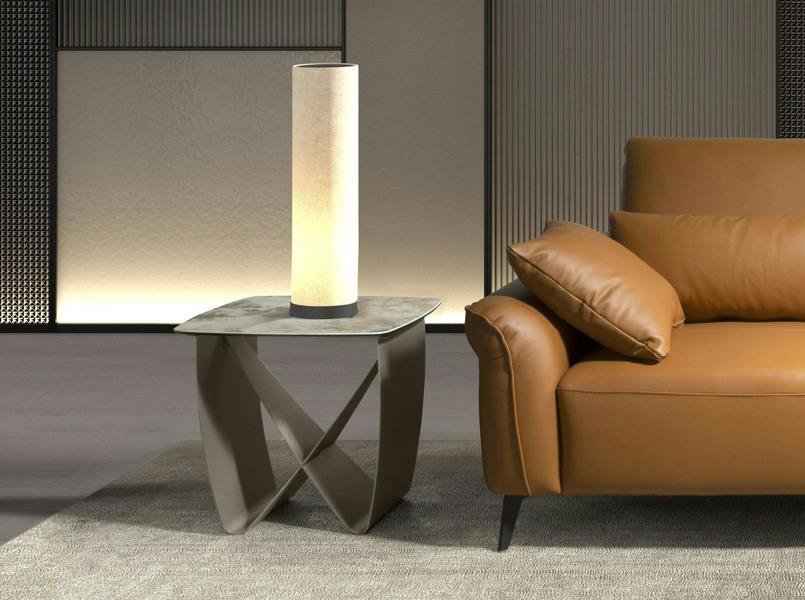 Angel Cerdá Square Corner Table in Porcelain Marble and Metallic Taupe Steel 2145