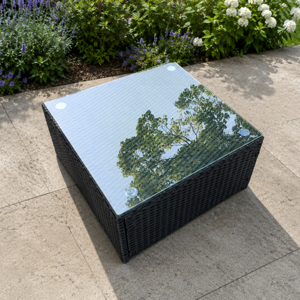 Fimous Square Rattan Coffee Table - Black