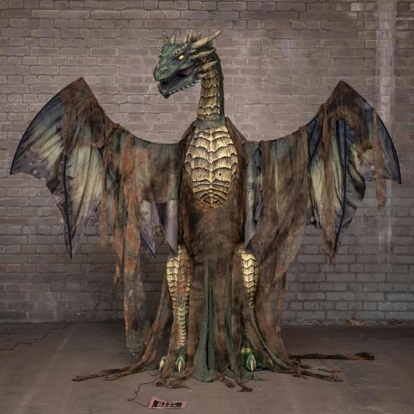 Samuel Alexander 7ft Giant Sized Dark Forest Dragon Halloween Animatronic Decoration with LED Eyes