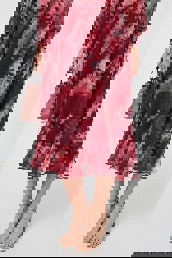 Burgundy | Abstract Floral Semi Sheer Midi Dress