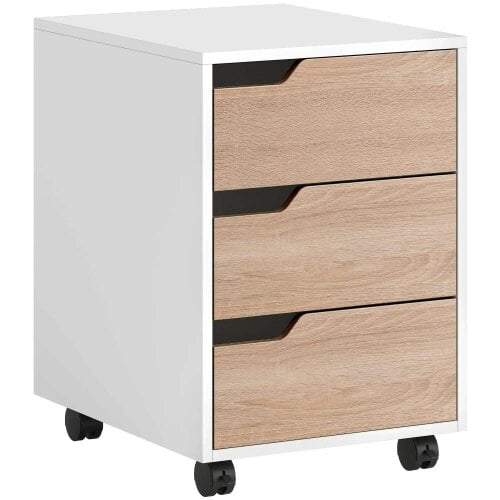 Bobobiy 3 Drawer Mobile File Cabinet, Vertical Filing Cabinet with Wheels for Home Office, Oak