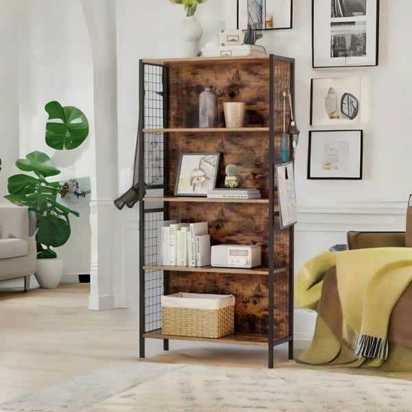 Rafaelo Mobilia Industrial 4 Tier Bookcase Storage Cabinet Rustic Brown
