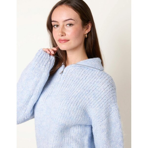 Blue Vanilla Zip Neck Glitter Detail Jumper