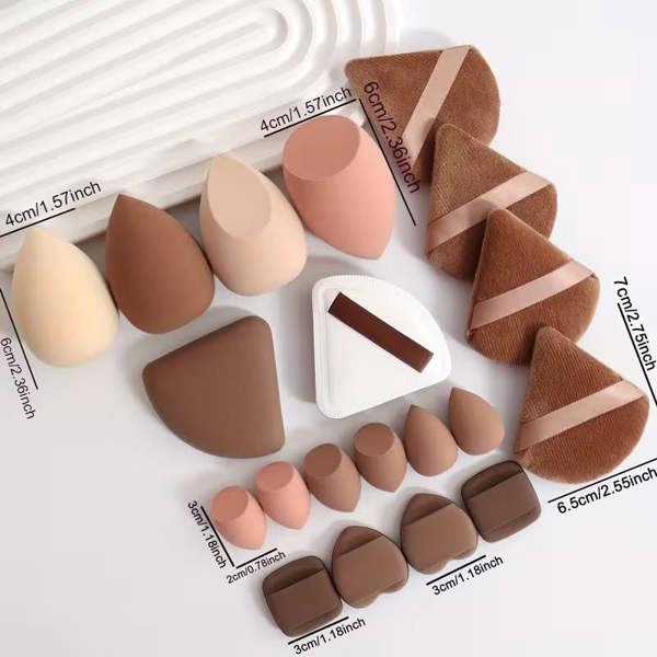 Dyzi 20 Piece Makeup Sponge and Powder Puff Set for Blending Brown