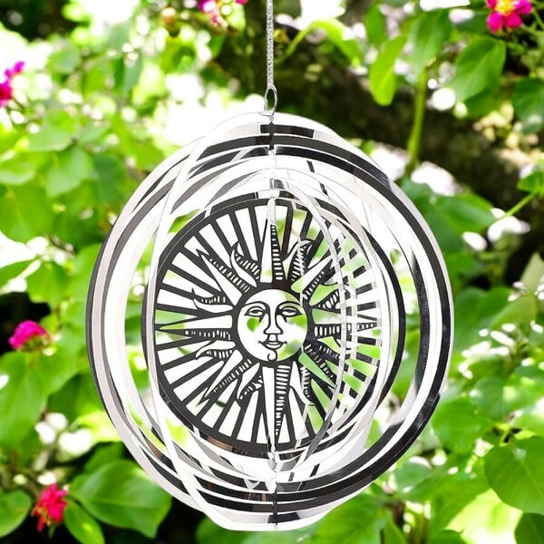 EDH Door Hardware Sun Stainless Steel Hanging Wind Spinner – 34cm x 25cm | 3D Metal Kinetic Garden Ornament & Outdoor Wind Sculpture