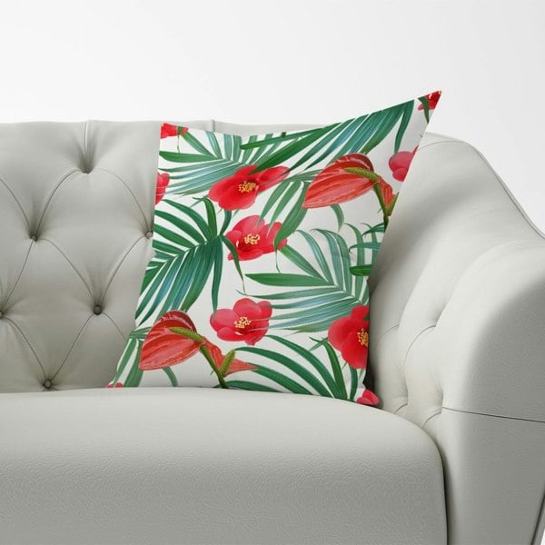 Warren Reed Tropical Flowers And Palm Leaves Hawaiian Cushions