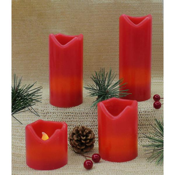 Dyzi Set of 4 Flameless LED Real Wax Flickering Candles Red