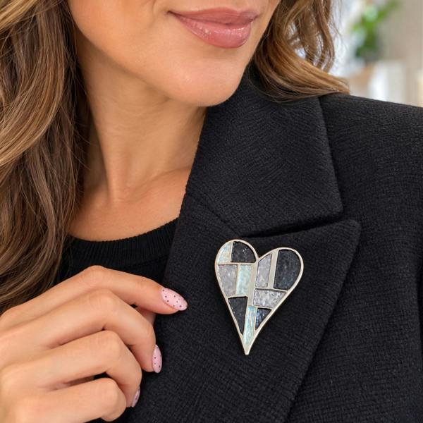 Love EMVY Stained Glass Heart Magnetic Brooch