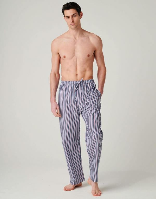 British Boxers Men's Crisp Cotton Pyjama Trousers – Red Pop Stripe