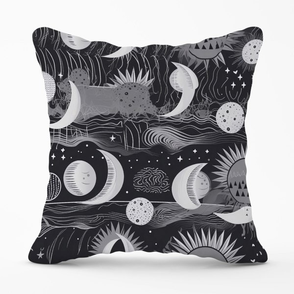 Warren Reed Abstract Black White Moon and Sun Cushions