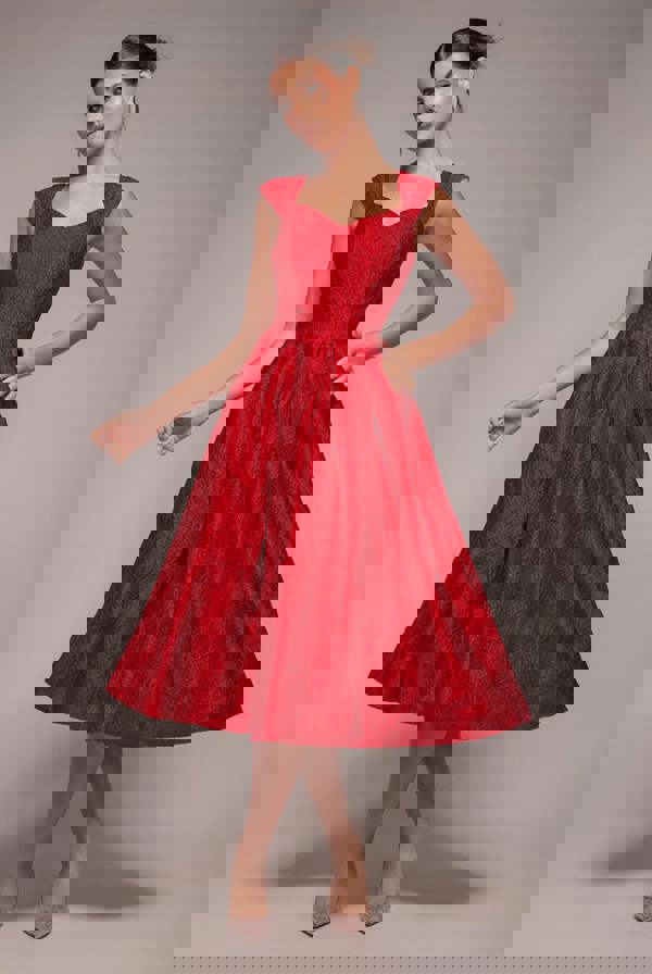 Crushed Satin Sleeveless A Line Midi Dress - Red DR4551