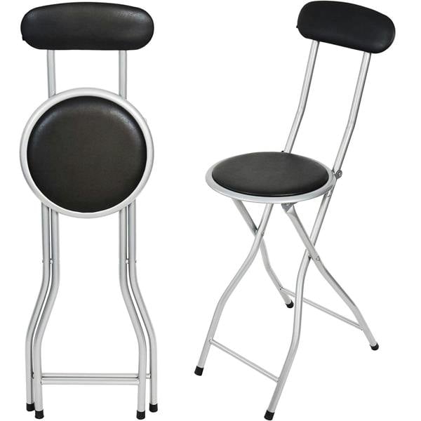Gr8 Home Black Folding Bar Stool Breakfast High Back Chair Padded Round Desk Seat Kitchen