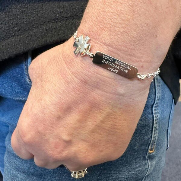 Christopher James of London Sterling Silver Medical Alert Star Of Life And Tag Bracelet With Engraving