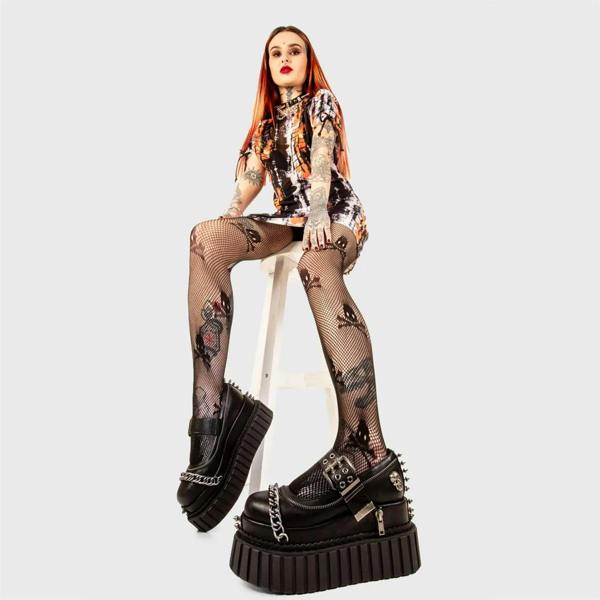 Lamoda Hazardous Black Skull Chunky Platform Creeper Shoes Bold Style