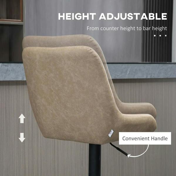Light khaki upholstered bar stool back with height-adjustment handle