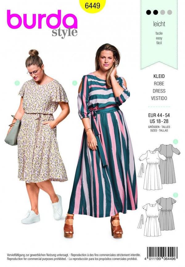 Burda Sewing Pattern 6449 Dresses For Women, 18 to 28 - Easy