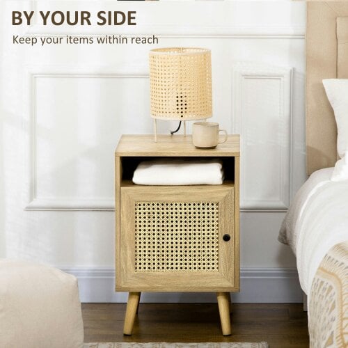 Wyld Haus Fiha Set Of 2 Natural Wooden Bedside Tables With Rattan Door And Top Shelf