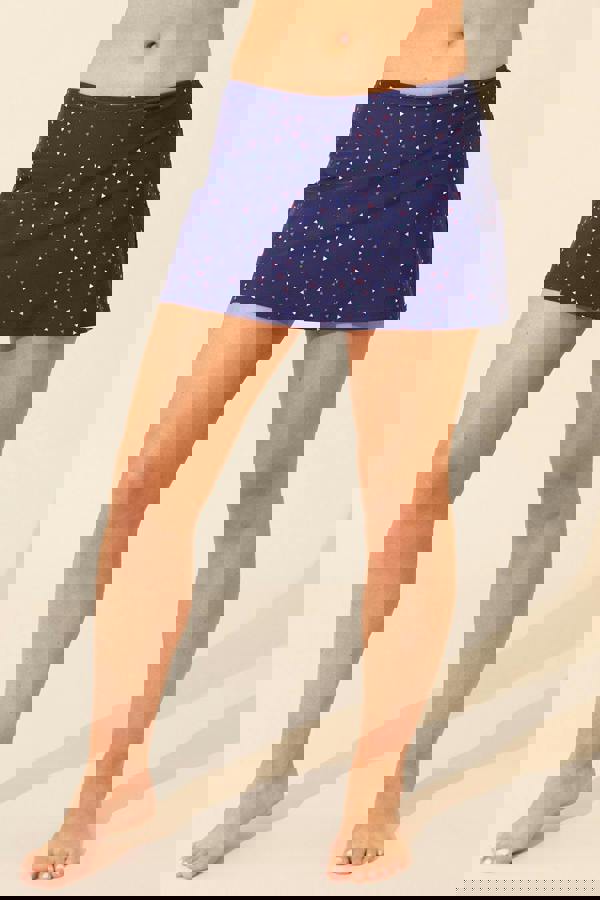 Navy Geo Swim Skirt Front Closeup