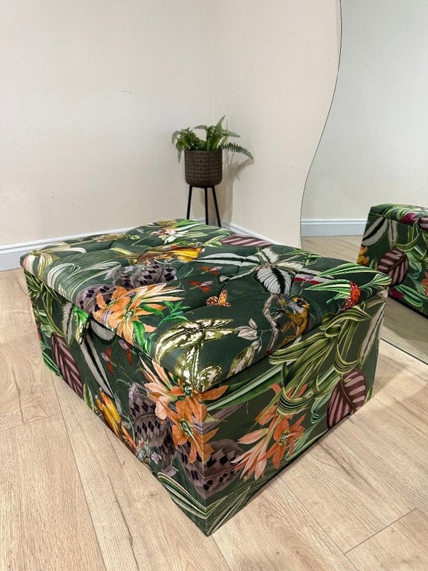 PREMIUM Green Floral Ottoman storage   
