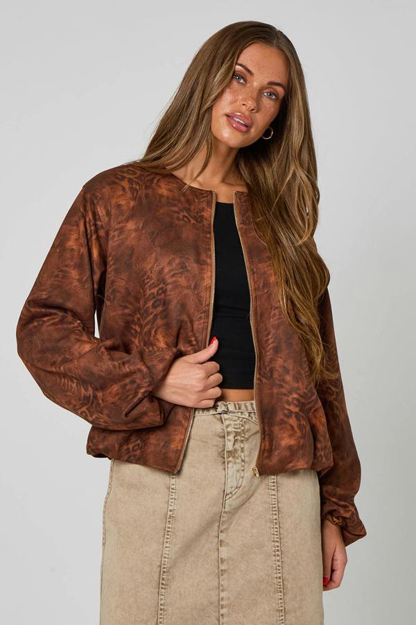 Urban Bliss Animal Faux Suede Bubble Hem Jacket