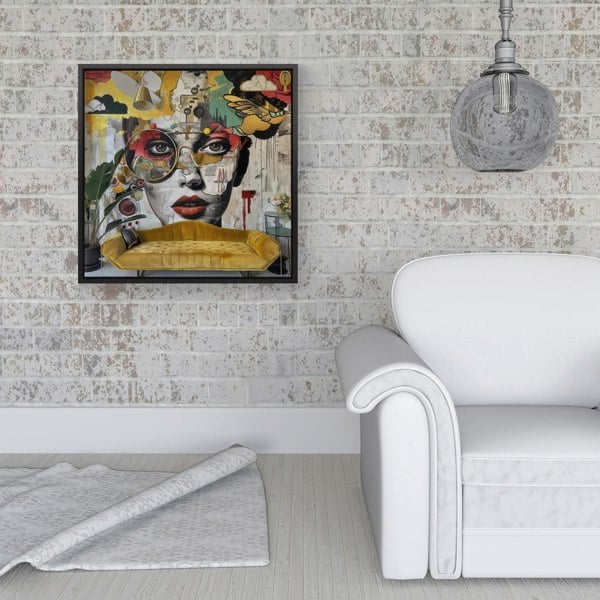 Warren Reed Abstract Face Behind Sofa Framed Canvas