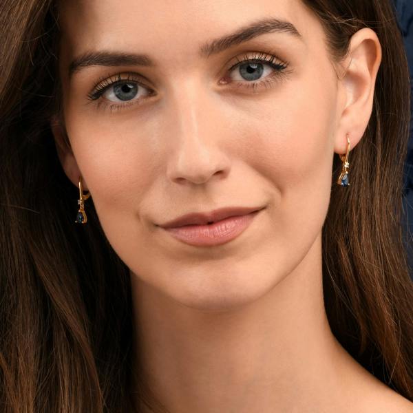 namana Gold Plated Sterling Silver Blue Pear Drop Cubic Zirconia Leverback Dangle Earrings