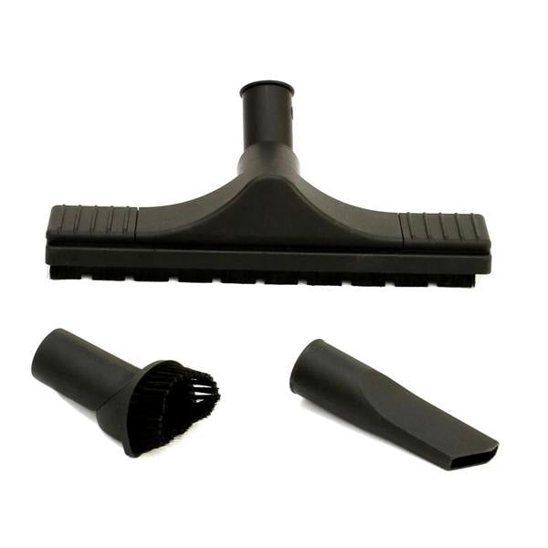 Black vacuum attachments including a wide brush head and two nozzles for cleaning with the 60L Wet & Dry Vacuum system