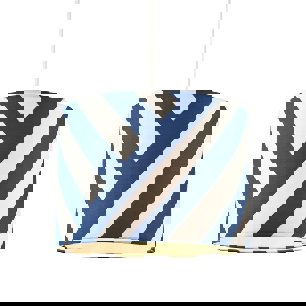 Midnight Blue and White Coastal Feel Lamp Shade with Diagonal Lines Image 2