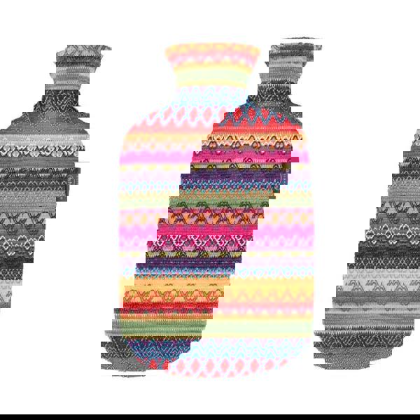 Fashy 2L hot water bottle with multicolored striped knitted cover